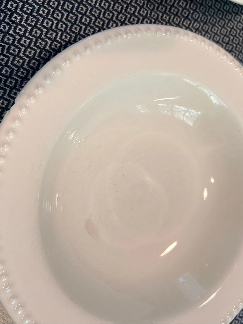Pottery Barn Emma Stoneware Cream Beaded Rim Dinner Plates Soup Bowls